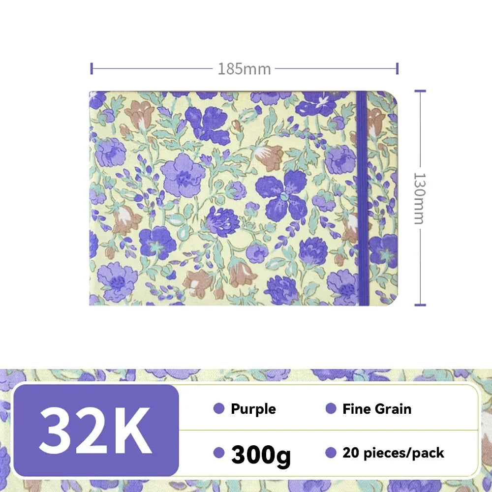 32k/48k Watercolor Paper Drawing Book 185x130mm Square Fabric Cover Fine Medium Rough Texture Notepad Portable Travel Sketchbook