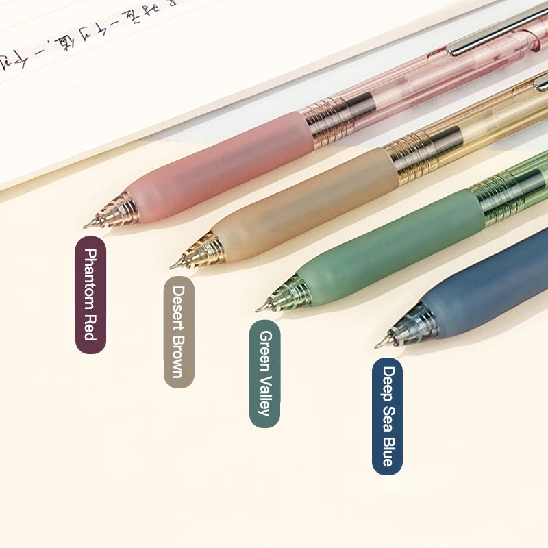4Pcs/Box Minimalist Color Gel Pen Set Soft Grip Press Pen 0.5mm Smooth Writing for Student Exam & Note Taking & Office