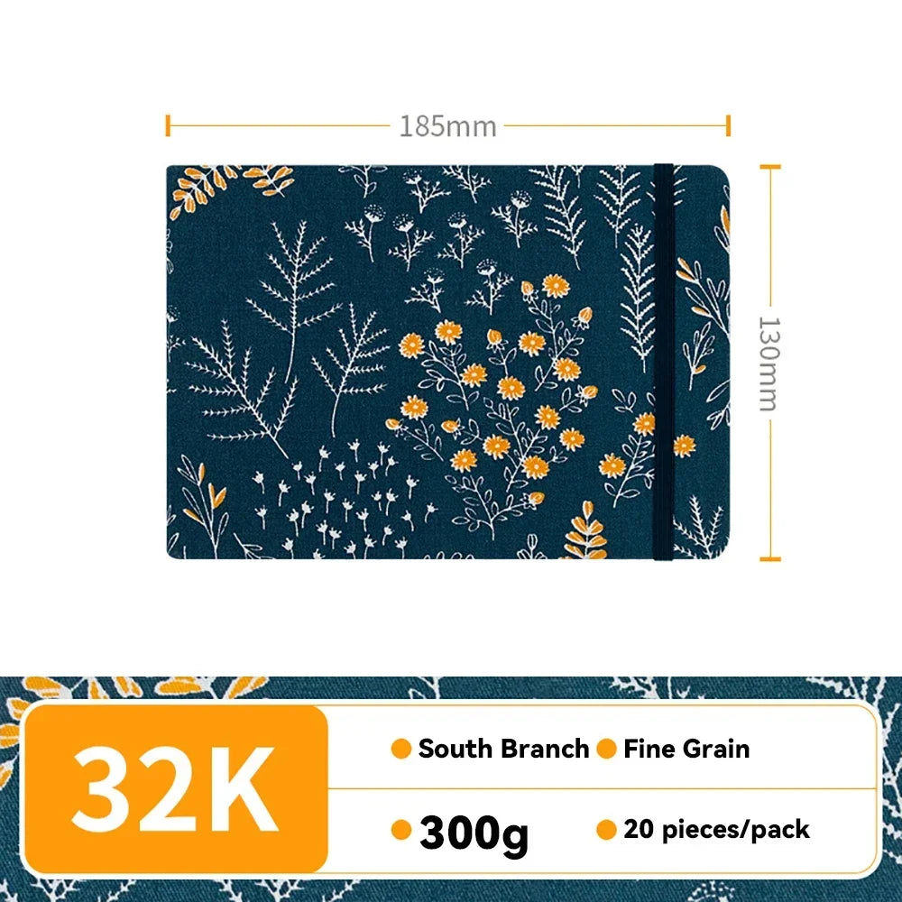32k/48k Watercolor Paper Drawing Book 185x130mm Square Fabric Cover Fine Medium Rough Texture Notepad Portable Travel Sketchbook