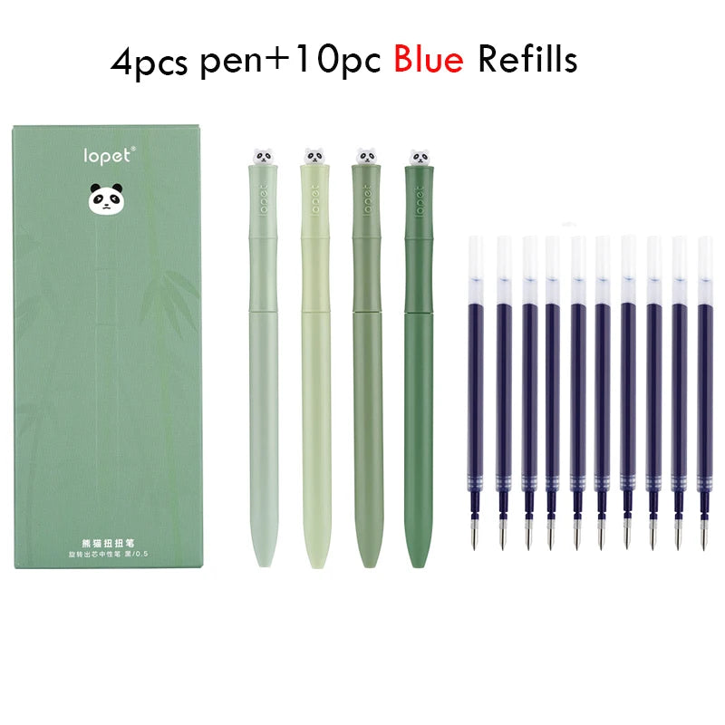 Lopet Kawaii Gel Pens 4pcs Rotating Twist Pen Signature Canetas Panda Cute Black Ink Brush Pens School Office Stationery Supplie
