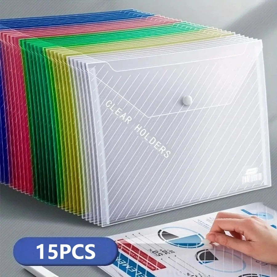 15 Piece Mixed Color Folding File Bag, File Storage Tool, Suitable for Organizing and Storing Office and School Documents