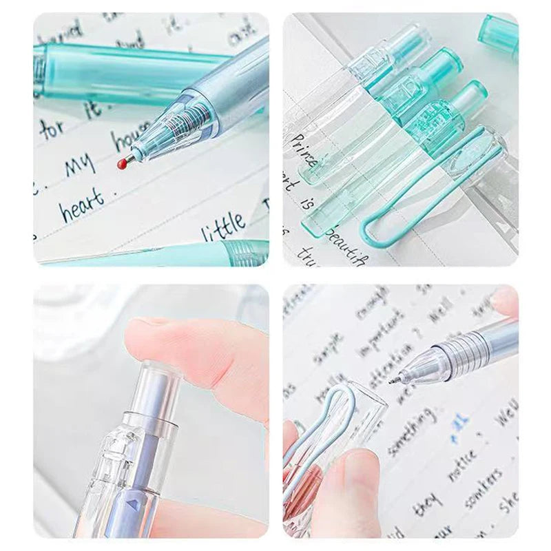 4PCS Matte Silver Printed Fluorite Neutral Pen Set with Clear and Transparent Style Neutral Pen Stationery