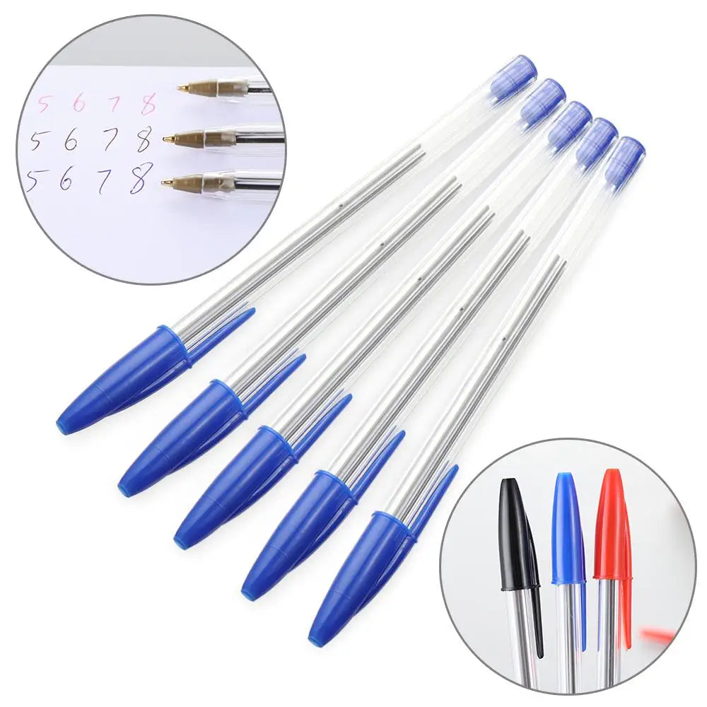 5/10pcs Black/Blue/Red Ink Color 1mm Ballpoint Pen Ball Point Pens Plastic Clear Writing Tool School Office Stationery Supplies