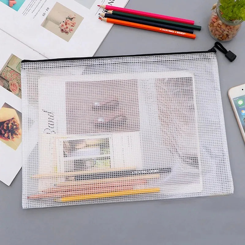 1pcs Waterproof Mesh Zipper Document Bag A3/A4/A5/A6 File Folder Storage Pouch for Office School Travel Makeup