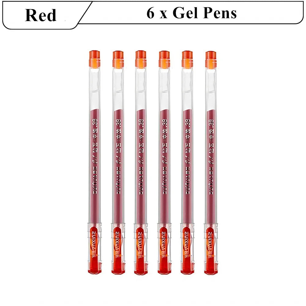 6/12 pcs Diamond Tip Gel Pens Set 0.38mm Black Blue Red Large-Capacity Ink Smooth Writing for Exams Office School Stationery