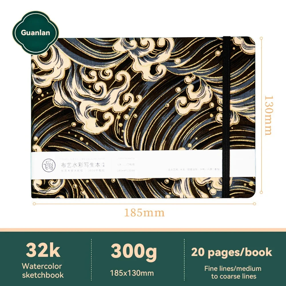 32k/48k Watercolor Paper Drawing Book 185x130mm Square Fabric Cover Fine Medium Rough Texture Notepad Portable Travel Sketchbook