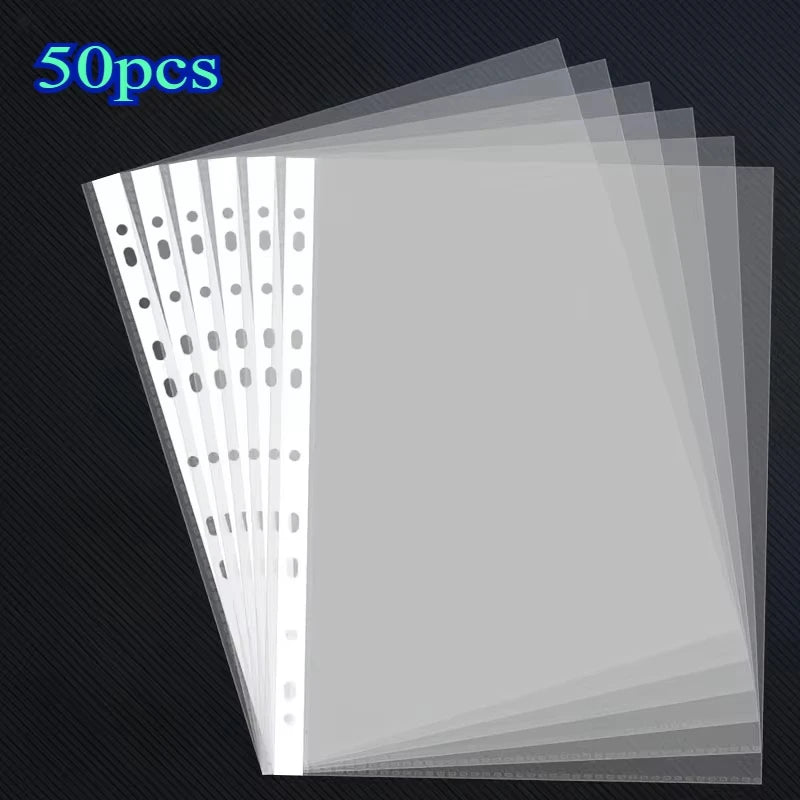 50/100pcs Clear A4 Plastic File Folders - 11-Hole 3-Ring Binder Compatible, Durable PP Document Sleeves for Office, School, Home