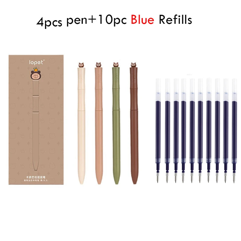 Lopet Kawaii Gel Pens 4pcs Rotating Twist Pen Signature Canetas Panda Cute Black Ink Brush Pens School Office Stationery Supplie