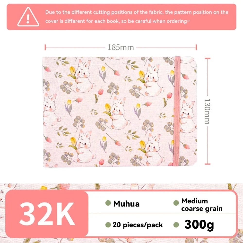 32k/48k Watercolor Paper Drawing Book 185x130mm Square Fabric Cover Fine Medium Rough Texture Notepad Portable Travel Sketchbook