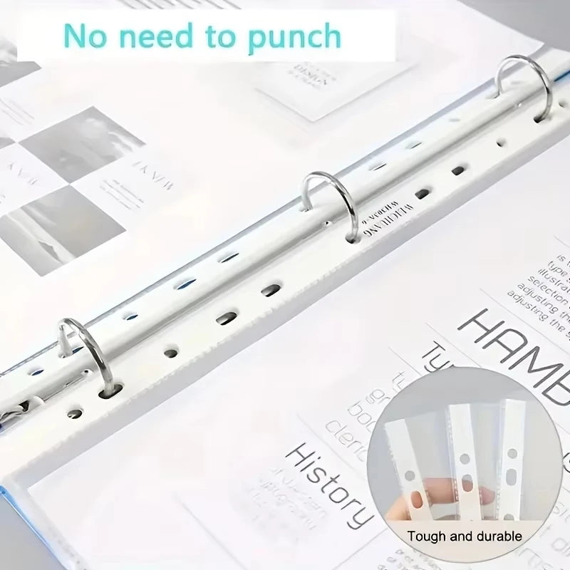 50/100pcs Clear A4 Plastic File Folders - 11-Hole 3-Ring Binder Compatible, Durable PP Document Sleeves for Office, School, Home