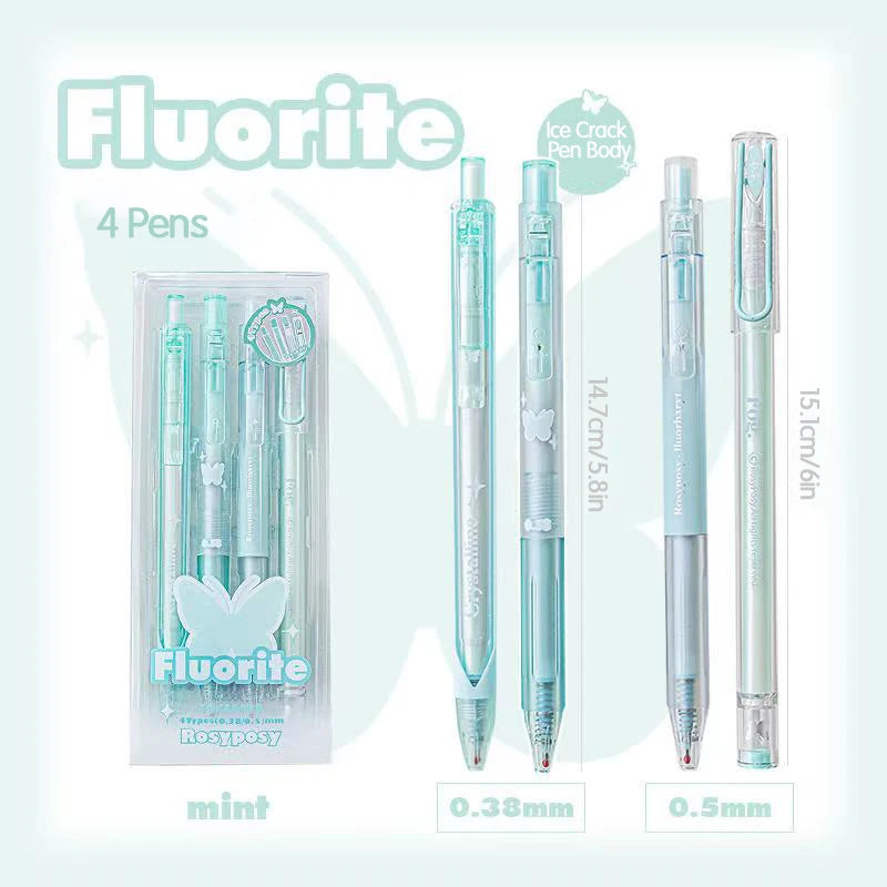 4PCS Matte Silver Printed Fluorite Neutral Pen Set with Clear and Transparent Style Neutral Pen Stationery