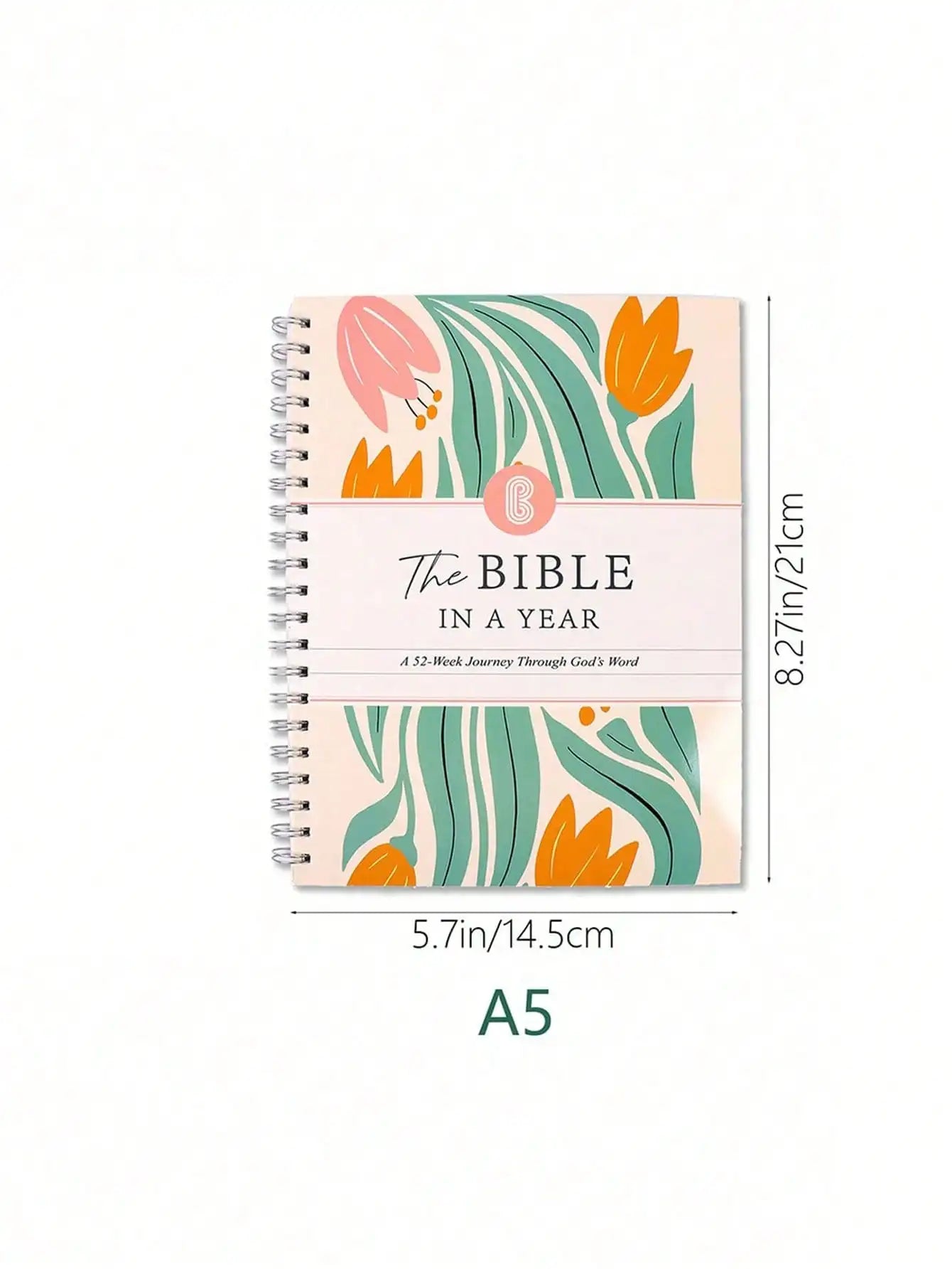 1/2-Set A5 "Bible in a Year: 52-Week Study Spiral Notebook" with Guide, Women's Bible Study Plan, Holiday Gift