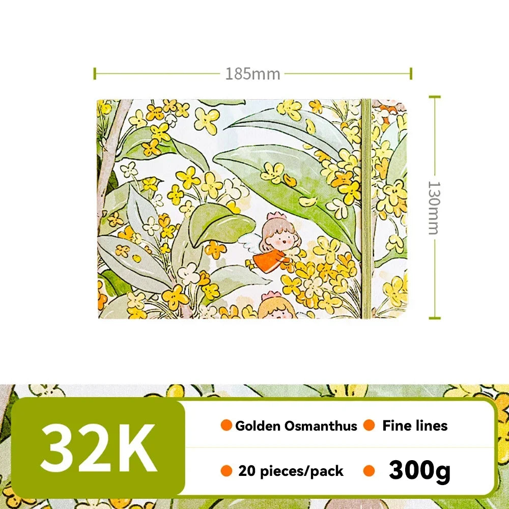 32k/48k Watercolor Paper Drawing Book 185x130mm Square Fabric Cover Fine Medium Rough Texture Notepad Portable Travel Sketchbook