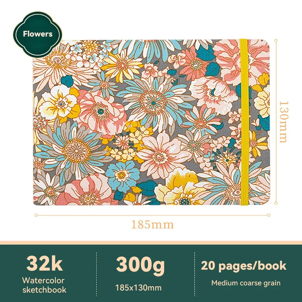 32k/48k Watercolor Paper Drawing Book 185x130mm Square Fabric Cover Fine Medium Rough Texture Notepad Portable Travel Sketchbook