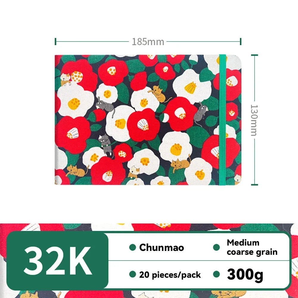 32k/48k Watercolor Paper Drawing Book 185x130mm Square Fabric Cover Fine Medium Rough Texture Notepad Portable Travel Sketchbook