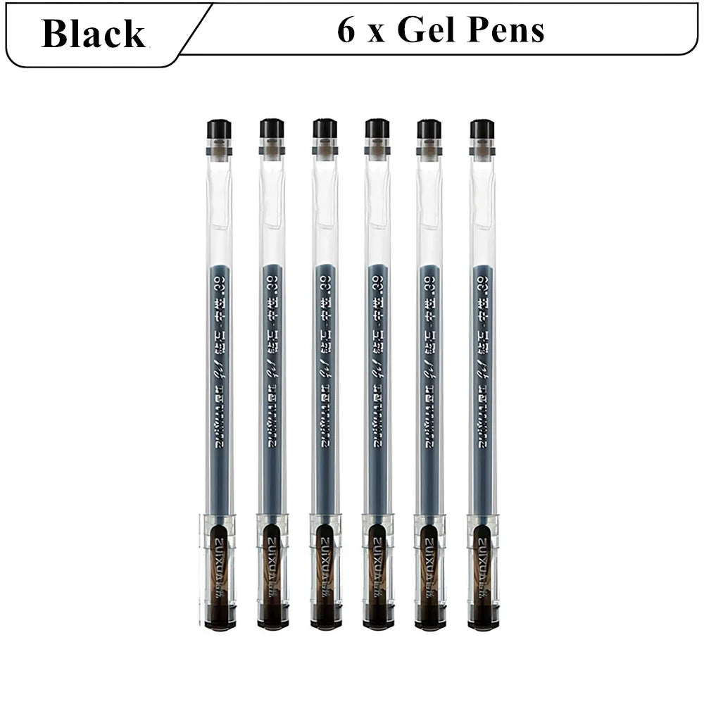 6/12 pcs Diamond Tip Gel Pens Set 0.38mm Black Blue Red Large-Capacity Ink Smooth Writing for Exams Office School Stationery