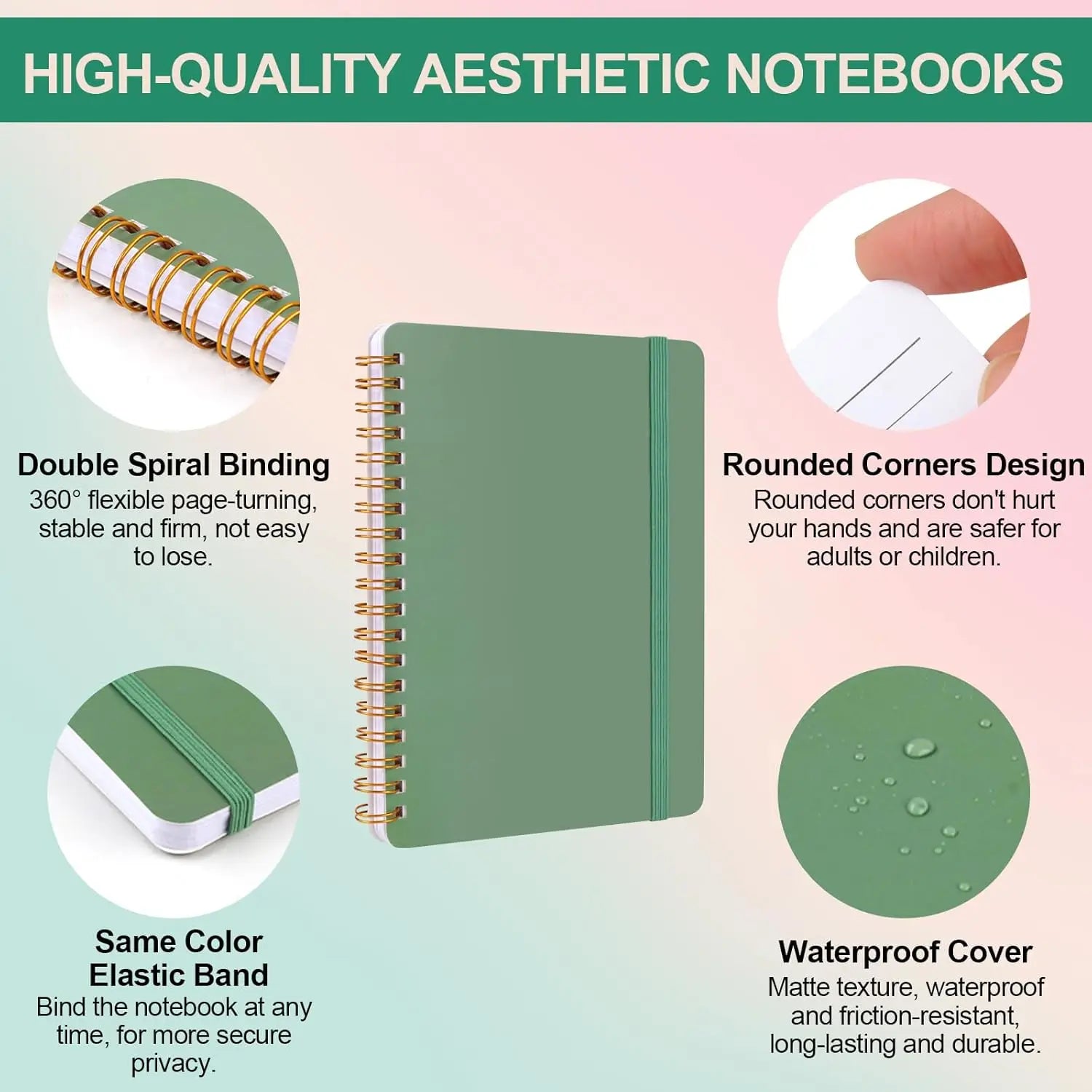 3-Pack Morandi Spiral Notebooks 5x7 with Strap, Cute Journals for Women, 70 Sheets Each