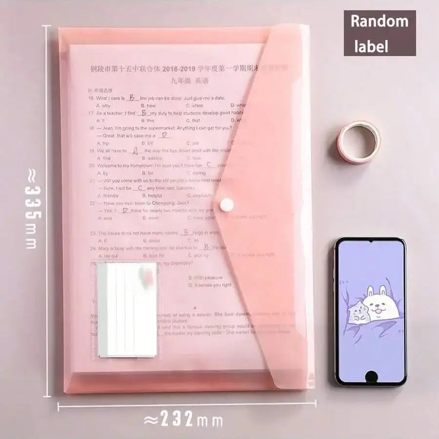 10/5 A4 Transparent Polypropylene File Bags with Press-Stud Closure, Waterproof Document Storage Pouch, Multiple Pastel Col (Pin