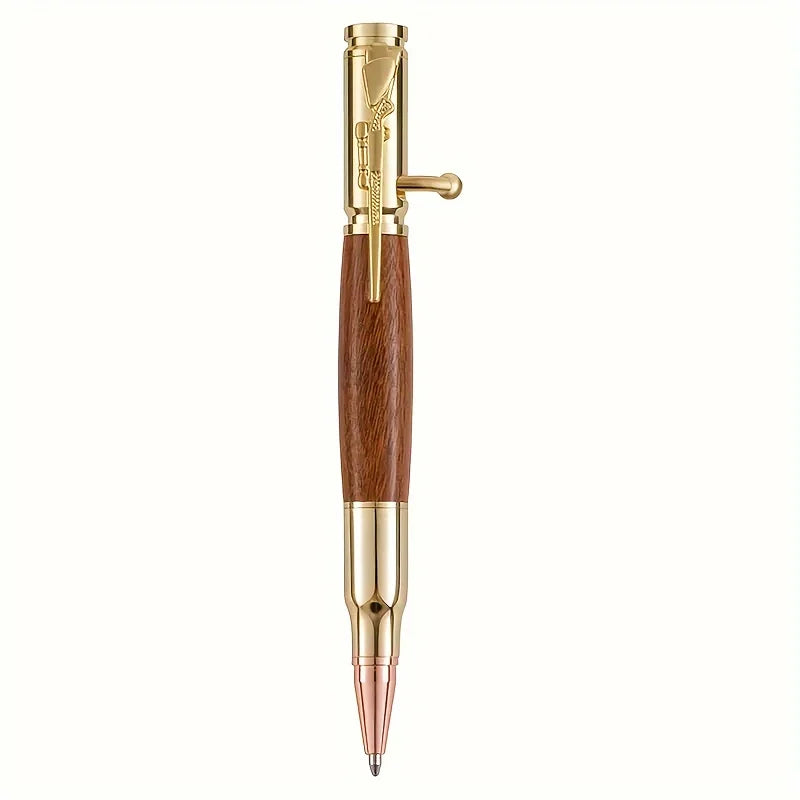 High-end Creative Bullet Bolt Action Black Ink Mahogany Ebony Metal Body Ballpoint Pen Decompression Retractable Business Gift
