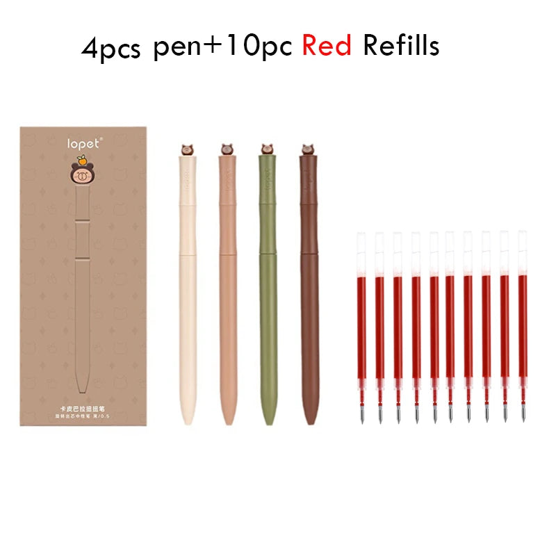 Lopet Kawaii Gel Pens 4pcs Rotating Twist Pen Signature Canetas Panda Cute Black Ink Brush Pens School Office Stationery Supplie
