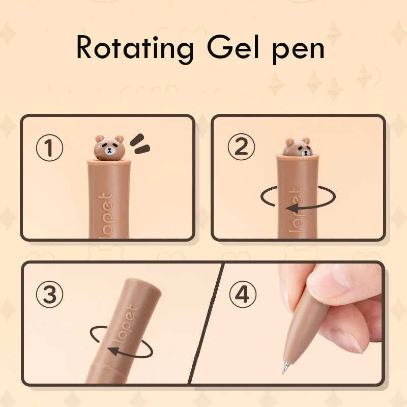 Lopet Kawaii Gel Pens 4pcs Rotating Twist Pen Signature Canetas Panda Cute Black Ink Brush Pens School Office Stationery Supplie