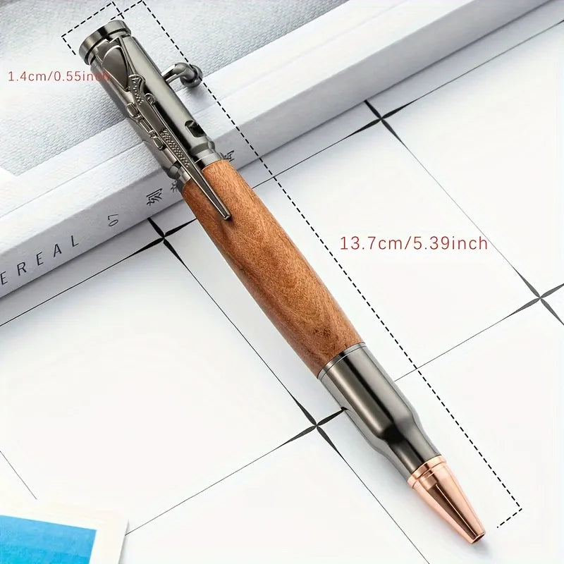 High-end Creative Bullet Bolt Action Black Ink Mahogany Ebony Metal Body Ballpoint Pen Decompression Retractable Business Gift