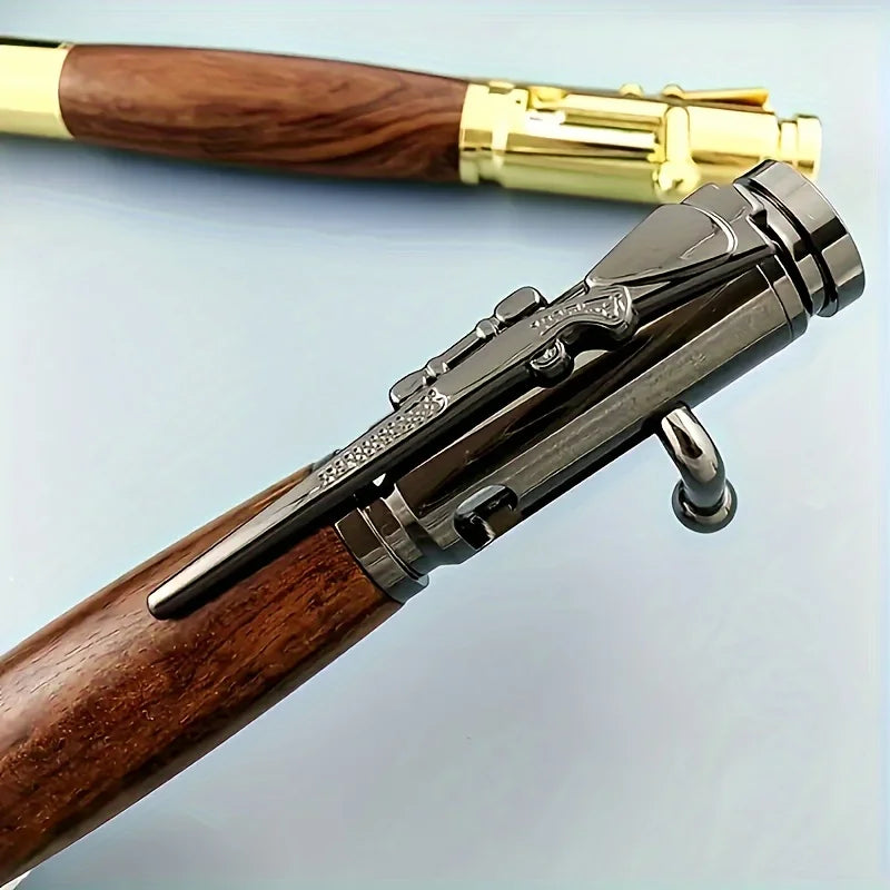 High-end Creative Bullet Bolt Action Black Ink Mahogany Ebony Metal Body Ballpoint Pen Decompression Retractable Business Gift